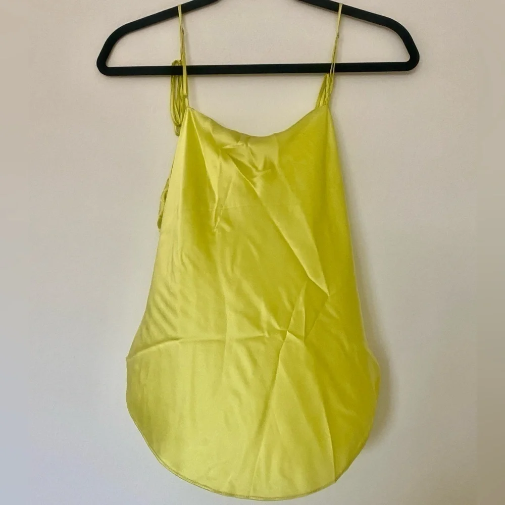 Cinq a Sept Marta Beaded Tassel Cowl Neck Silk Cami Top Key Lime Y2K Style - Picture 9 of 14